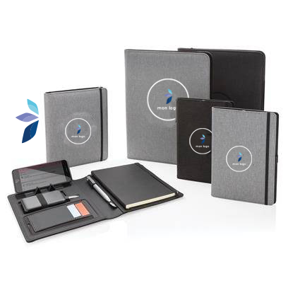 Conférencier personnalisé avec bloc-notes et chargeur à induction : le joli cadeau d'affaires à Lyon, Genève et Nîmes.